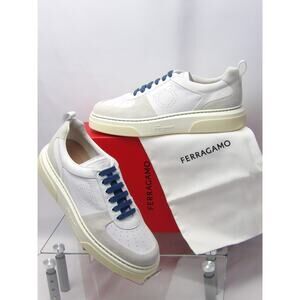 NIB FERRAGAMO CASSINA WHITE LEATHER GANCINI BIT LOGO SNEAKERS 11 ITALY